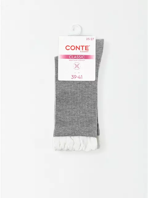 Носки в рубчик с резинкой «пикот» conte classic 967 серый, 25С-138СП, 38-41 (25-27), CONTE ELEGANT,  - 5