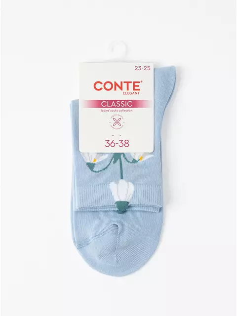 Удлинённые женские носки с пикотом «подснежник» conte classic 1138 светло-голубой, 17С-183СП, 36-39, CONTE ELEGANT,  - 5