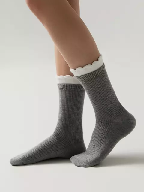 Носки в рубчик с резинкой «пикот» conte classic 967 серый, 25С-138СП, 38-41 (25-27), CONTE ELEGANT,  - 1
