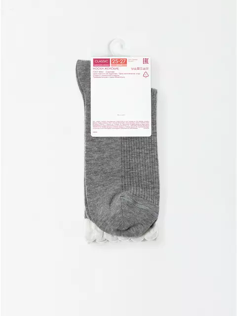 Носки в рубчик с резинкой «пикот» conte classic 967 серый, 25С-138СП, 38-41 (25-27), CONTE ELEGANT,  - 6
