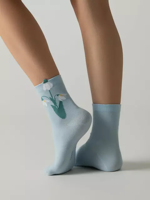 Удлинённые женские носки с пикотом «подснежник» conte classic 1138 светло-голубой, , 36-39, CONTE ELEGANT, - 1