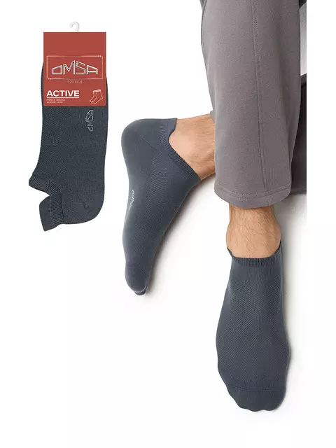 Мужские укороченные носки из хлопка omsa active 113 grigio scuro, , 39-41 (25-27), OMSA, - 1