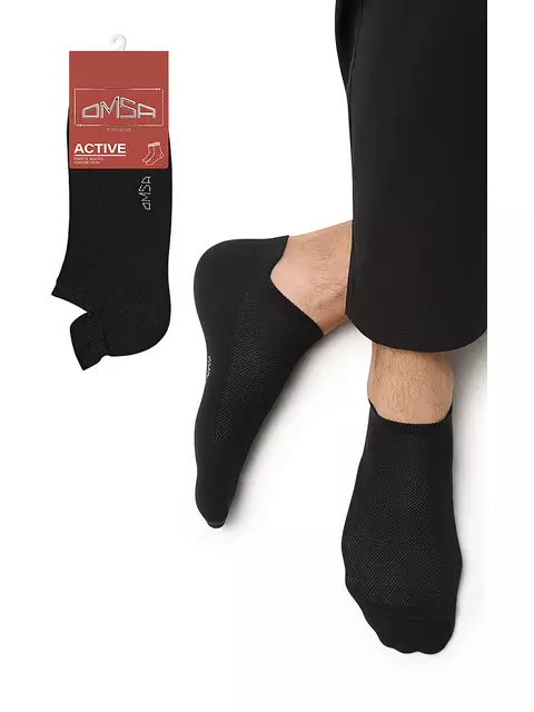Мужские укороченные носки из хлопка omsa active 113 nero, , 39-41 (25-27), OMSA, - 1