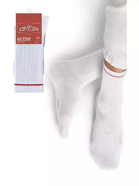 Мужские высокие носки omsa active 115 bianco/rosso, , 36-38 (23-25), OMSA, - 1
