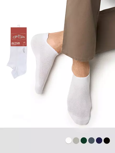 Мужские укороченные носки из хлопка omsa active 113 bianco, , 39-41 (25-27), OMSA, - 1