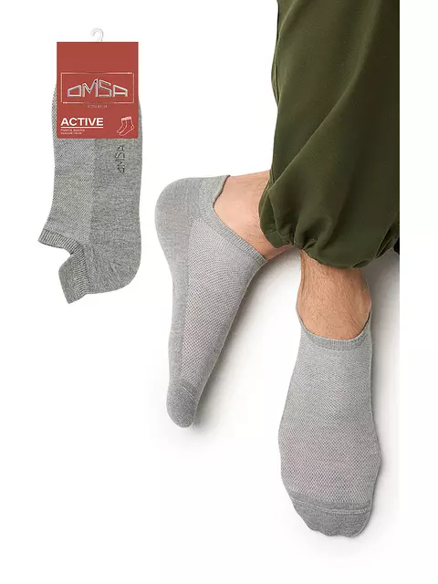 Мужские укороченные носки из хлопка omsa active 113 grigio melange, , 39-41 (25-27), OMSA, - 1