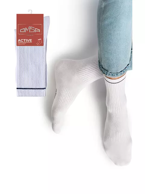 Мужские высокие носки omsa active 115 bianco/blu, , 36-38 (23-25), OMSA, - 1