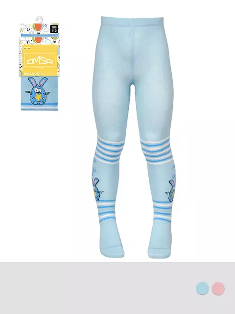 Детские колготки с рисунком (кот и зайчик) omsa kids 11p62 blu chiaro, , 92-98/13-14, OMSA, - 1