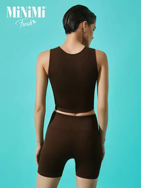 Cпортивный топ в рубчик (кашкорсе) minimi 1241as fresh cioccolata, , 44 (S), MINIMI, - 4