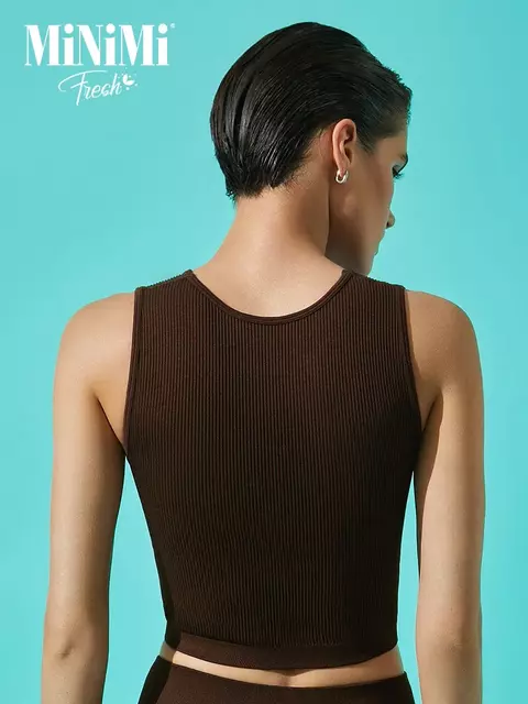 Cпортивный топ в рубчик (кашкорсе) minimi 1241as fresh cioccolata, , 44 (S), MINIMI, - 2