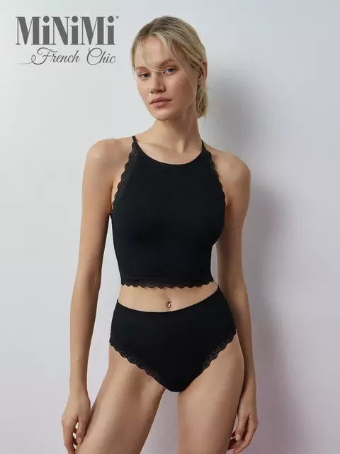 Топ в рубчик на тонких бретелях minimi 1221s french chic nero, , 42/44 (XS/S), MINIMI, - 6