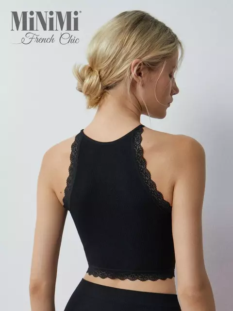 Топ в рубчик на тонких бретелях minimi 1221s french chic nero, , 42/44 (XS/S), MINIMI, - 2