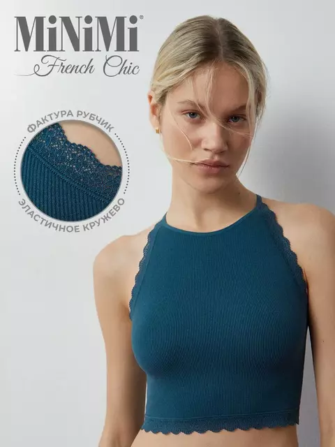 Топ в рубчик на тонких бретелях minimi 1221s french chic oceania, , 42/44 (XS/S), MINIMI, - 1