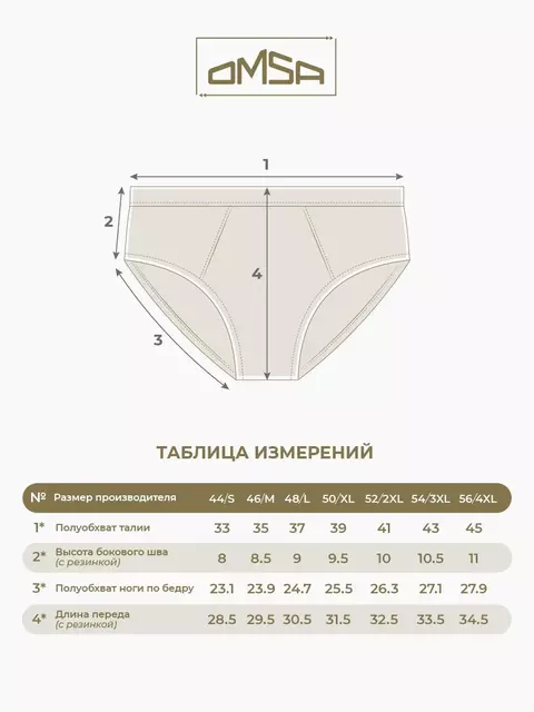 Трусы мужские слипы omsa omb 1223 nero, , 44 (S), OMSA, - 5