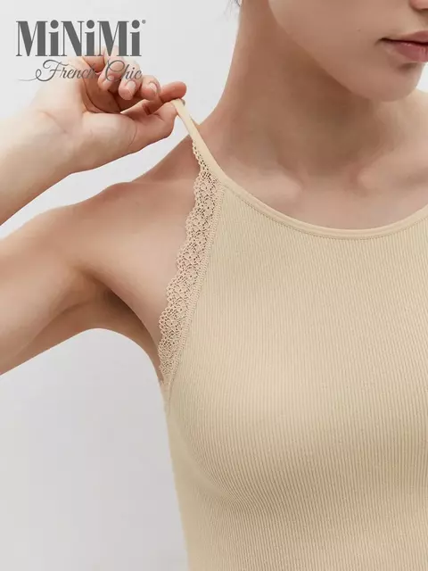 Топ в рубчик на тонких бретелях minimi 1221s french chic beige, , 44/46 (S/M), MINIMI, - 3