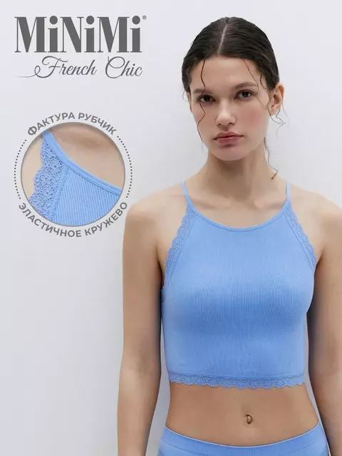 Топ в рубчик на тонких бретелях minimi 1221s french chic celeste, , 46/48 (M/L), MINIMI, - 1