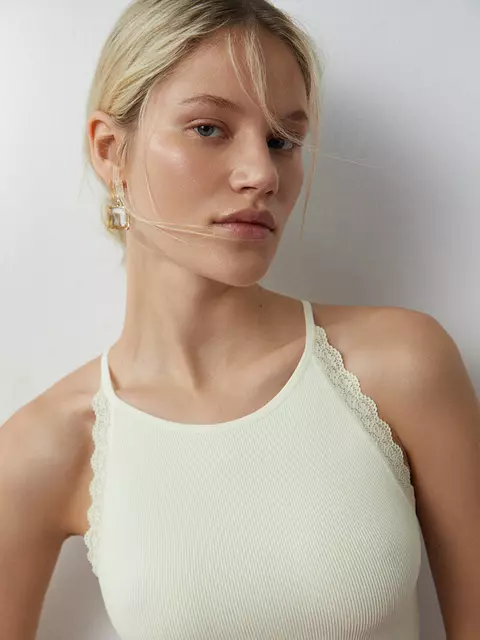 Топ в рубчик на тонких бретелях minimi 1221s french chic avorio, , 46/48 (M/L), MINIMI, - 4