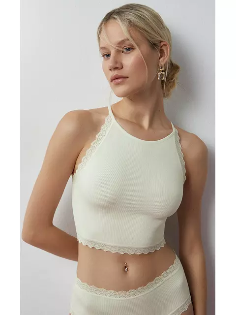 Топ в рубчик на тонких бретелях minimi 1221s french chic avorio, , 46/48 (M/L), MINIMI, - 2