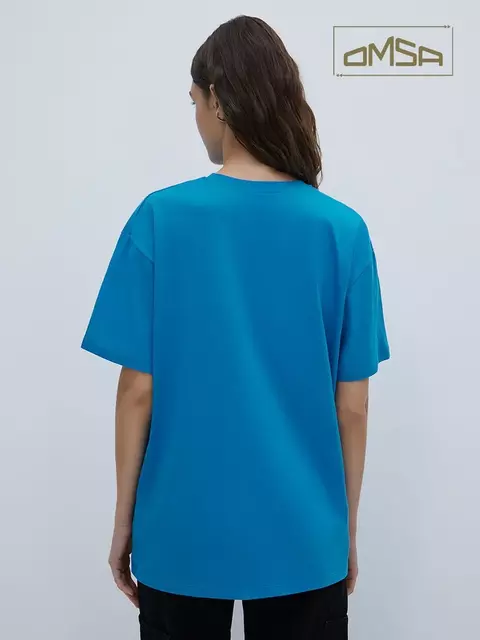 Женская футболка oversize из 100% хлопка omsa omt_d1301 blu, , 48 (L), OMSA, - 3