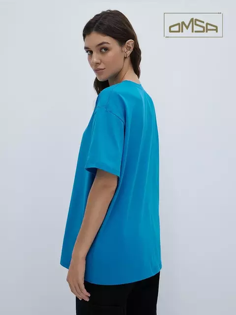 Женская футболка oversize из 100% хлопка omsa omt_d1301 blu, , 48 (L), OMSA, - 2