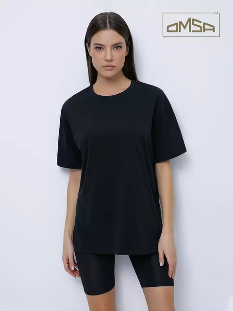 Женская футболка oversize из 100% хлопка omsa omt_d1301 nero, , 50 (XL), OMSA, - 1