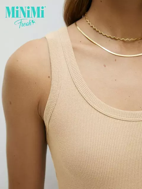 Майка женская на широких бретелях из кашкорсе minimi 1321_01ce beige, , 44 (S), MINIMI, - 3
