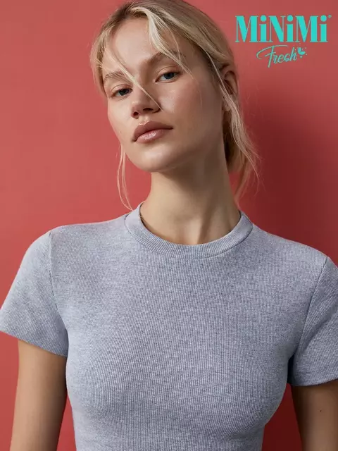 Футболка укороченная (кашкорсе) minimi 1421с fresh grigio melange, , 44 (S), MINIMI, - 3