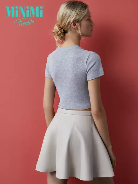 Футболка укороченная (кашкорсе) minimi 1421с fresh grigio melange, , 44 (S), MINIMI, - 2