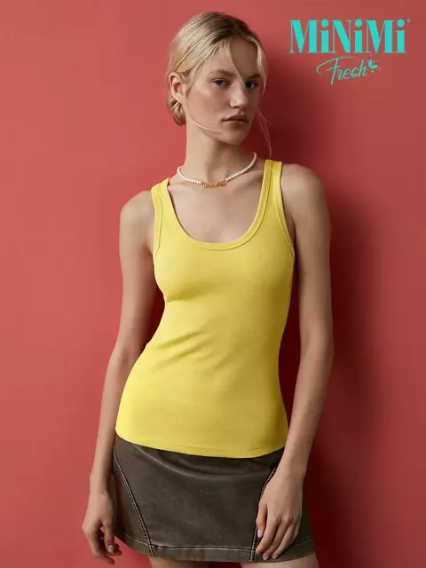 Майка женская на широких бретелях из кашкорсе minimi 1321_01ce giallo, , 46 (M), MINIMI, - 1
