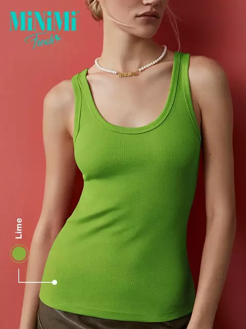 Майка женская на широких бретелях из кашкорсе minimi 1321_01ce lime, , 46 (M), MINIMI, - 3
