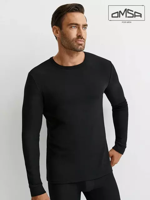 Лонгслив мужской "термо" из материала «интерлок» omsa omu 1616t nero, , 48 (L), OMSA, - 4