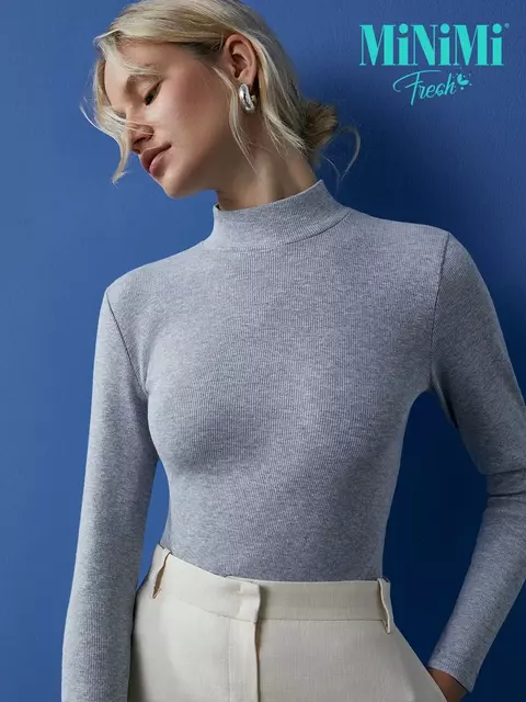 Водолазка женская из кашкорсе minimi 1711с fresh grigio melange, , 44 (S), MINIMI, - 3