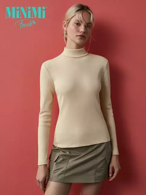 Водолазка с высоким воротником с подворотом (кашкорсе) minimi 1731с fresh beige, , 44 (S), MINIMI, - 1