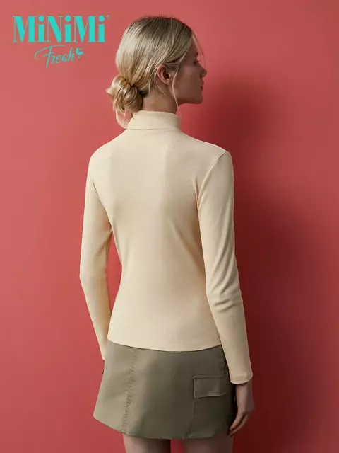 Водолазка с высоким воротником с подворотом (кашкорсе) minimi 1731с fresh beige, , 44 (S), MINIMI, - 3