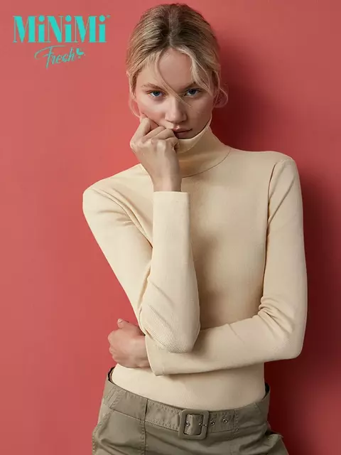 Водолазка с высоким воротником с подворотом (кашкорсе) minimi 1731с fresh beige, , 44 (S), MINIMI, - 4
