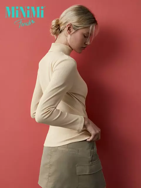Водолазка с высоким воротником с подворотом (кашкорсе) minimi 1731с fresh beige, , 44 (S), MINIMI, - 2