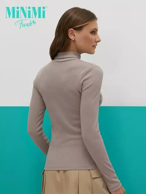 Водолазка с высоким воротником с подворотом (кашкорсе) minimi 1731с fresh cappuccino, , 42 (XS), MINIMI, - 3