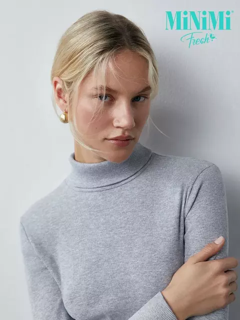 Водолазка с высоким воротником с подворотом (кашкорсе) minimi 1731с fresh grigio melange, , 44 (S), MINIMI, - 3