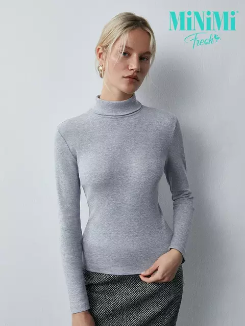 Водолазка с высоким воротником с подворотом (кашкорсе) minimi 1731с fresh grigio melange, , 44 (S), MINIMI, - 1
