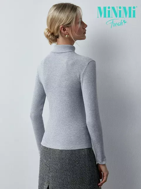 Водолазка с высоким воротником с подворотом (кашкорсе) minimi 1731с fresh grigio melange, , 44 (S), MINIMI, - 2
