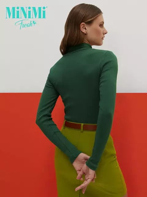 Водолазка с высоким воротником с подворотом (кашкорсе) minimi 1731с fresh verde foresta, , 44 (S), MINIMI, - 2
