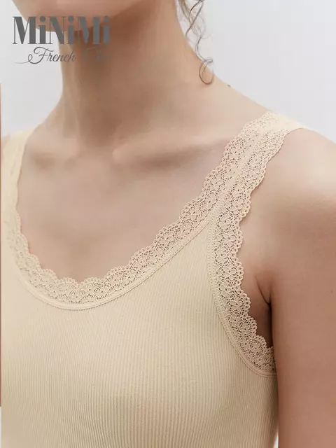 Майка в рубчик на широких бретелях minimi 1321s french chic beige, , 46/48 (M/L), MINIMI, - 6