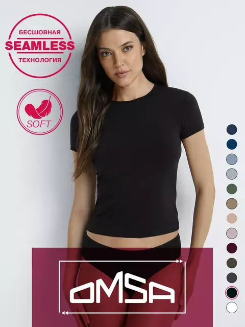 Футболка женская omsa omd 1411s soft nero, , 44 (S), OMSA, - 1