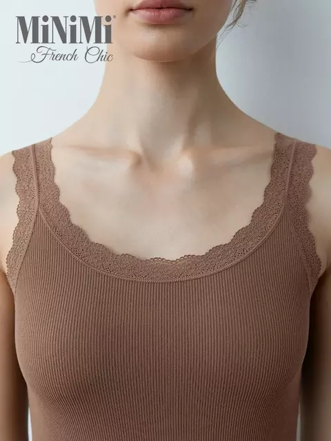 Майка в рубчик на широких бретелях minimi 1321s french chic cappuccino, , 46/48 (M/L), MINIMI, - 4
