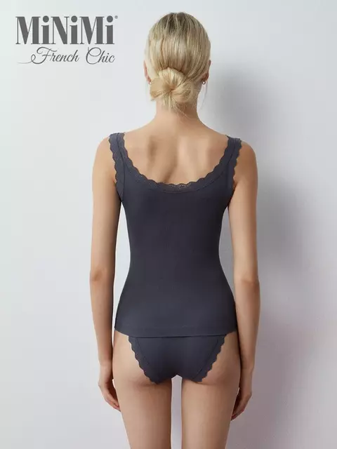 Майка в рубчик на широких бретелях minimi 1321s french chic grigio scuro, , 42/44 (XS/S), MINIMI, - 6