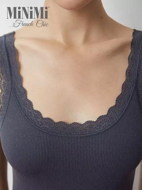 Майка в рубчик на широких бретелях minimi 1321s french chic grigio scuro, , 42/44 (XS/S), MINIMI, - 4