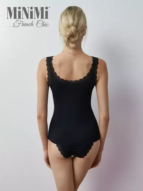 Майка в рубчик на широких бретелях minimi 1321s french chic nero, , 42/44 (XS/S), MINIMI, - 6