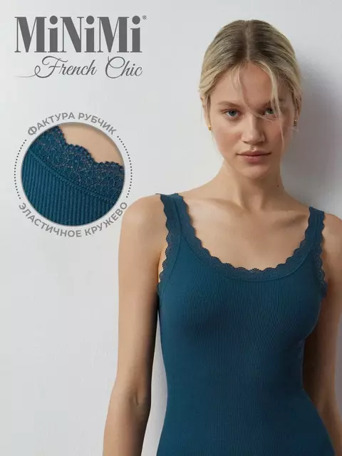 Майка в рубчик на широких бретелях minimi 1321s french chic oceania, , 42/44 (XS/S), MINIMI, - 1