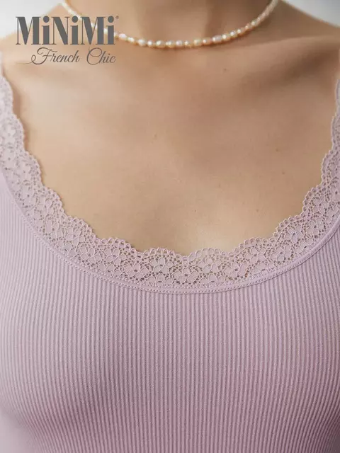 Майка в рубчик на широких бретелях minimi 1321s french chic rosa antico, , 48/50 (L/XL), MINIMI, - 4