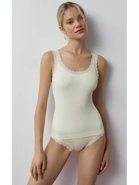 Майка в рубчик на широких бретелях minimi 1321s french chic avorio, , 46/48 (M/L), MINIMI, - 3